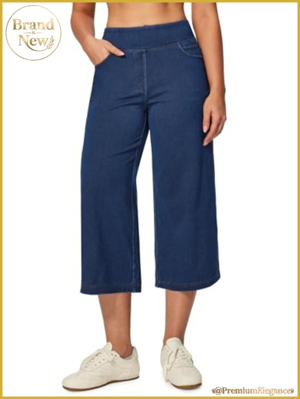 Women's High Waisted Capri Jeans Pull On Stretch Wide Leg Denim Capris
